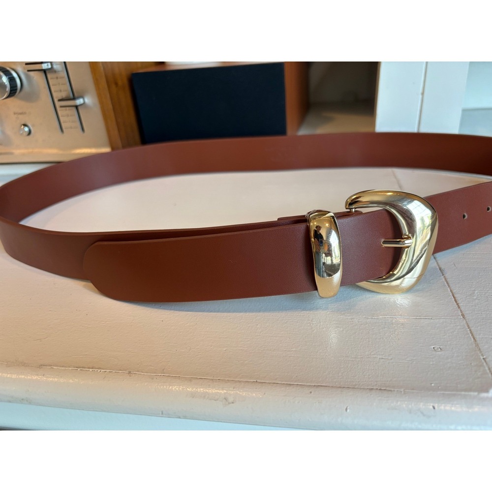 Good American Brown Leather Belt with Gold Buckle - Picture 8 of 8